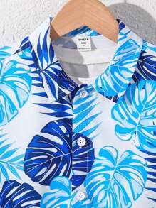 SHEIN Camisa casual de verão com estampa tropical e manga curta para meninos adolescentes, sem camiseta