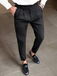 Manfinity Mode Pantalones formales ajustados para hombres, de moda para el verano, pantalones de traje para hombres, pantalones clásicos de vestir para hombres - Negro - Ver 5