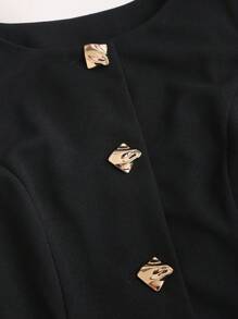 Sweetra 春夏针织皱褶方形金属扣装饰下摆褶皱优雅办公室装女式迷你连衣裙