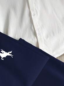 Conjunto de 2 peças para meninos pré-adolescentes: camisa polo de manga curta com estampa de 4 de julho e cinto, calça comprida, estilo cavalheiro, adequado para deslocamento diário, escola, uso casual diário, faculdade, esportes, primavera/verão