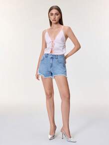 SHEIN Frenchy Shorts de mezclilla desgastados y rasgados de verano informales para mujer - Azul - Ver 5
