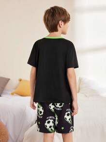 FamilyFrolics Pigiama da bambino con stampa calcio, composto da top con colletto e pantaloncini corti