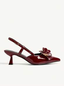 CUCCOO CHICEST Tacones de salón con decoración de flores, elegantes y de tacón medio para mujer. Zapatos de tacón alto de cuero sintético románticos y elegantes, adecuados para citas y fiestas - Burdeos - Ver 8