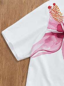 Manfinity Joysei 男士单排扣花卉印花休闲短袖衬衫，夏季/假日 - 白色 - 查看 5