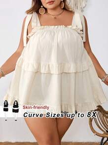 SHEIN CURVE+ Top de verano con volantes en el bajo para mujer de talla grande, vestimenta para vacaciones en la playa, campo o viajes - Albaricoque - Ver 6