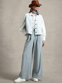 Briarwyn Women's Solid Color Pleated Loose Pants Summer For Women Business Casual Woman - Blue - View 2