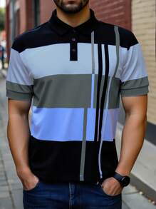 Manfinity Homme 夏季大码男士休闲拼色 Polo 衫 - 彩色 - 查看 3