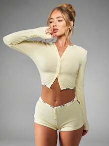 Missguided x Playboy 圣诞罗纹针织纽扣长袖短裤睡衣套装