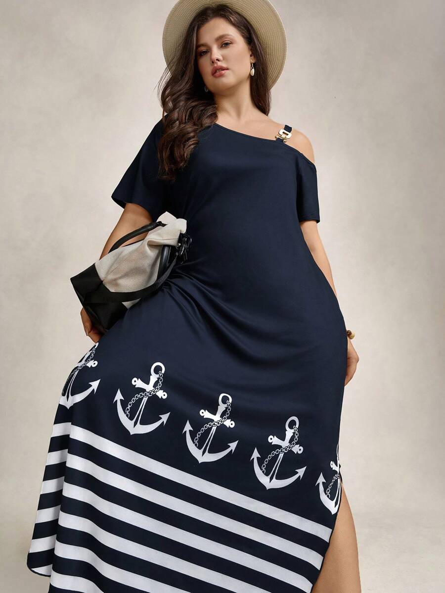 SHEIN LUNE 大码女式简约日常连衣裙长款女装