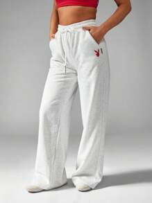 Missguided x Playboy Athletic Wide Leg Sweatpants Loungewear Workout Athleisure Soft Drawstring Elastic Waist Winter Comfort Pants Fall Winter Fashion