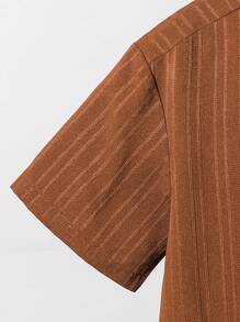 Conjunto de camisa de manga corta y pantalones cortos de tela suave y texturizada para tiempo libre para niños preadolescentes, adecuado para ir al trabajo, la escuela, el uso diario casual, actividades al aire libre, deportes, primavera/verano, viajes a la playa - Marrón - Ver 6