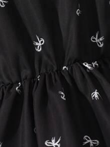 Girls' Stylish Printed Bow Decor Cocktail Dress For Party, Graduation Ceremony, Summer - Black - View 5