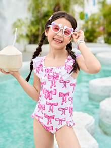 New Fashionable Girls Ruffled One Piece Swimsuit - Multicolor - View 1