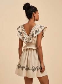 Travachic Women's Simple Print Deep V-Neck Mini Dress - Apricot - View 2