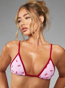 MISSGUIDED 樱桃图案两件套泳衣三角形上衣平角裤夏季海滩泳池泳衣可调节肩带复古风格家居服