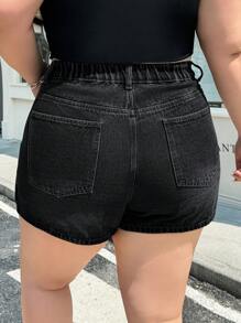 SHEIN ICON Váy denim thường ngày xẻ túi bên hông cỡ lớn cho nữ - màu đen - Xem 2