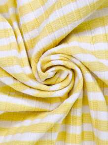 SHEIN LUNE 女士休闲黄白条纹拼色短袖圆领 T 恤，基本款夏季日常夏季机场度假海滩外出上衣