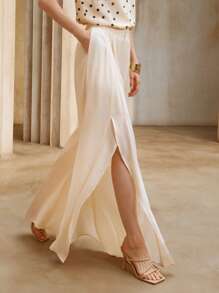 Aveloria 女士荷叶边高腰阔腿宽松休闲纯色裤