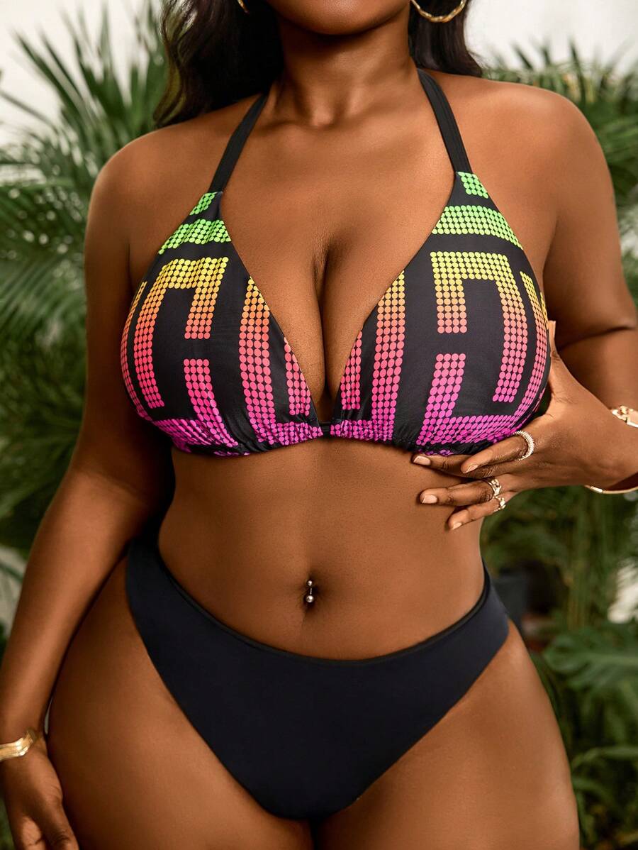 Slaydiva Plus Size Rhinestone Decorated Sexy Party Swimsuit Top For Summer Beach Vacation - Multicolor - View 1