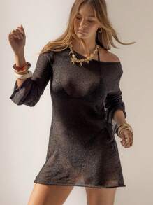 Aralina 夏日度假海滩风透视束腰针织毛衣 - 黑色 - 查看 8