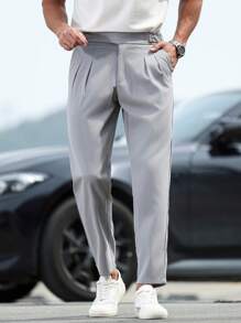 Manfinity Mode Pantalon casual plissé de couleur unie avec poches pour hommes