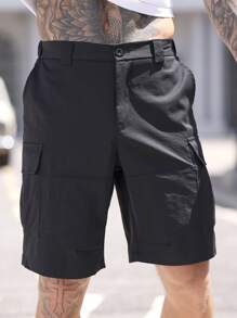 Manfinity Homme Casual Street Style Men's Pocket Shorts, Suitable For Summer - Black - View 5