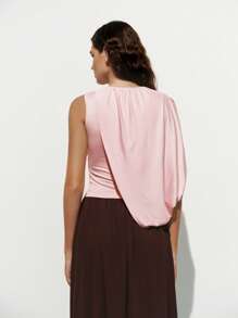 SHEIN LUNE Blusa de moda para mujer con un hombro, cuello con volantes y bajo asimétrico - Rosa Pálido - Ver 2