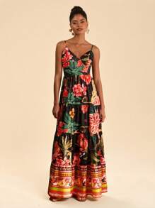 Travachic 女士度假梭织花卉印花连衣裙 - 黑色 - 查看 6