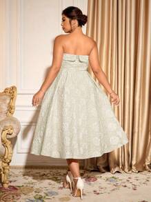 Cravure 大码优雅浪漫宴会高端迷人性感收腰修身提花喇叭裙，适合舞会、生日等场合，休闲穿着，大码连衣裙，白色连衣裙，工作夏季连衣裙，优雅礼服 - 杏色 - 查看 2