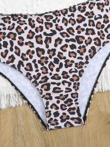 Tween Girls Leopard Print Ruffled 2-Piece Swimsuit, Suitable For Beach, Children Swimwear, Random Printed