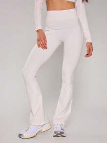 Musera Sport Ribbed High Waist Flared Yoga Pants Trousers Leggings, Padel, Tennis, Pickleball Gym Fitness - Pink - View 3