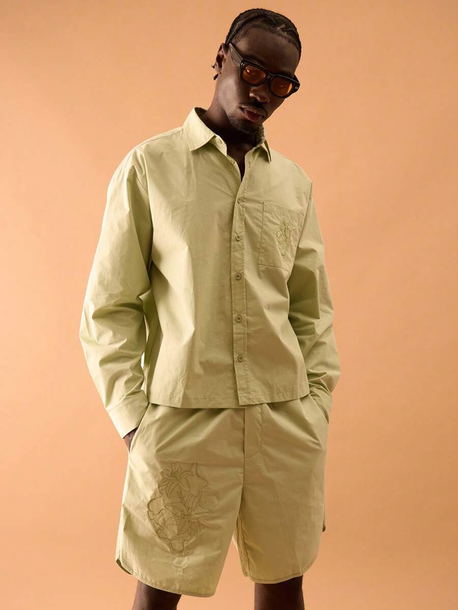 Musero Embroidered Graphic Long Sleeve Shirt Spring, Summer, Holiday, Vacation - Green - View 1