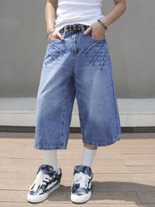 Manfinity Hypemode Pantalones cortos de mezclilla desgastada vintage para hombre