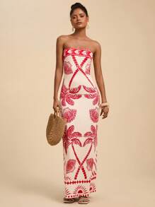 Travachic Summer Outing Holiday Date Dress, Multi-Color Printed Plunging Women's Dress For Vacation, Summer Beach Dress For Vacation, Back-To-School Outfit, Very Simple Outfit, Office Outfit, Old Money Outfit, Teacher Outfit, Date Outfit, St. John Dress Style, Graduation Season, Independence Day, Summer Outing For Wedding Season Sister Afternoon Tea Party Festival Dress,Dresses For Women Summer,Boho Clothes Women - Multicolor - View 3