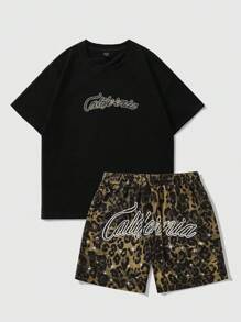 ROMWE MEN Street Life Set da 2 pezzi, maglietta a maniche corte e pantaloncini con stampa anime, adatto per l'abbigliamento quotidiano primavera/estate per uomo