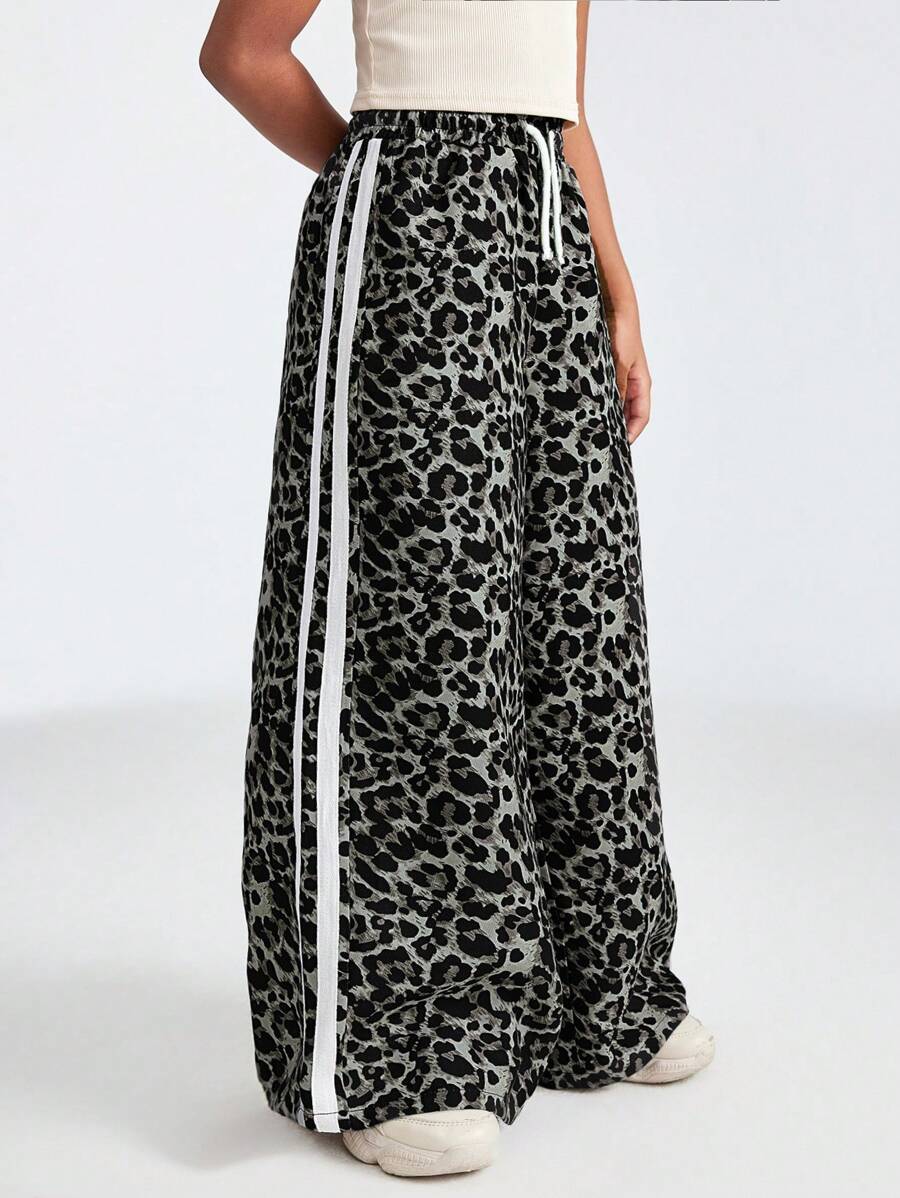 Leap Crew Leap Crew Tween Girl 豹纹抽绳腰部休闲宽松裤 - 黑與白 - 查看 1