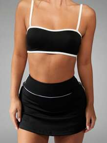 MISSGUIDED 高支撑运动训练文胸运动上衣带白色装饰健身舞蹈瑜伽工作室运动服吸湿排汗加厚性能