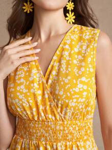 Amorya 女士無袖花卉印花集褶腰裙 - 黃色 - 查看 7