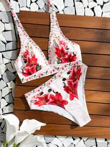 Swim Vcay 2pcs/Set New Fashionable 3D Flower Design Bestselling Sexy Bikini Swimsuit Set, Suitable For Summer Beach