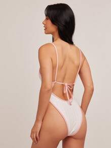 WESTFADE Costume da bagno intero estivo con design bicolore e floreale, spalline a spaghetti, gamba alta, fiocco, schiena scoperta e copertura media, adatto per vacanze al mare in stile western e boho