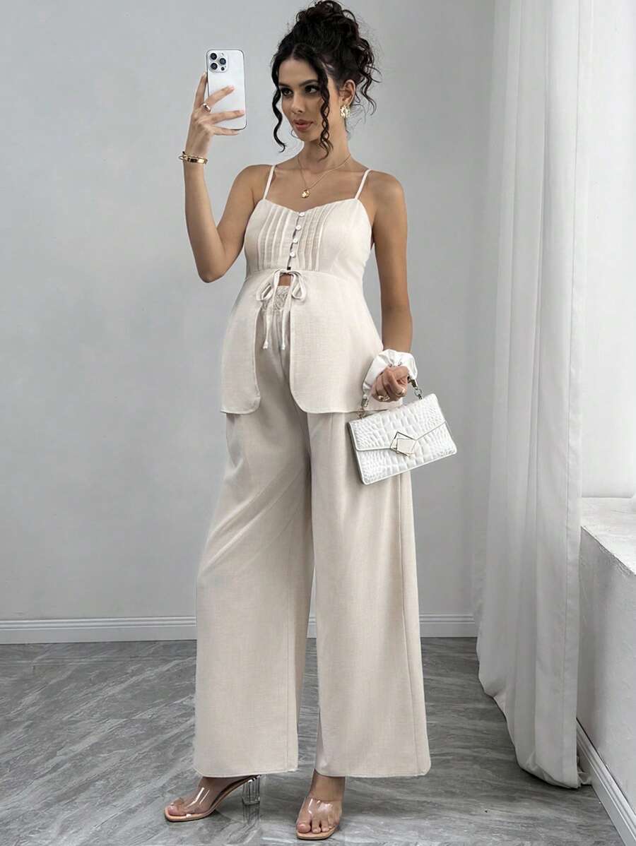 Momance Completo da donna in gravidanza composto da canottiera con bottoni frontali e pantaloncini, tinta unita