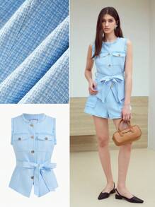 MOTF STUDIO BELTED BUTTON UP WAISTCOAT - Blue - View 7