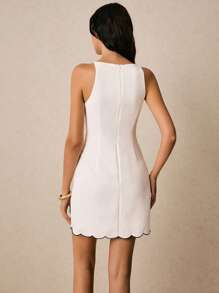 Poéselle Robe mini d'été élégante et simple à col arrondi sans manches, de couleur unie, pour femmes