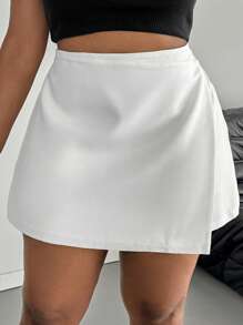 SHEIN PETITE CURVE Falda casual de moda asimétrica para mujer de talla grande