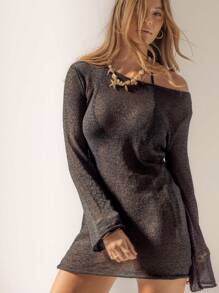 Aralina 夏日度假海滩风透视束腰针织毛衣 - 黑色 - 查看 4