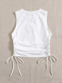 Comfortcana Drawstring Ruched Side Crop White Summer Outfits Back Tank Top - White - View 2