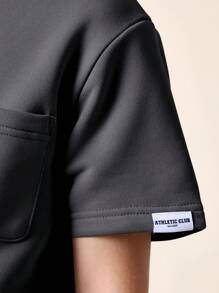 SUMWON Conjunto deportivo de dos piezas coordinado, camiseta de entrenamiento de manga corta con bolsillo y pantalones cortos de chándal con cordón, conjunto de ropa deportiva informal - Gris Oscuro - Ver 6