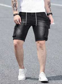 Manfinity Homme Men's Washed Faded Skinny Denim Shorts - Black - View 5