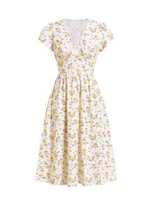 Ellevyn Vestido de verano casual con estampado floral de margaritas para mujeres