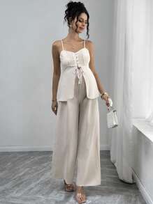 Momance Completo da donna in gravidanza composto da canottiera con bottoni frontali e pantaloncini, tinta unita